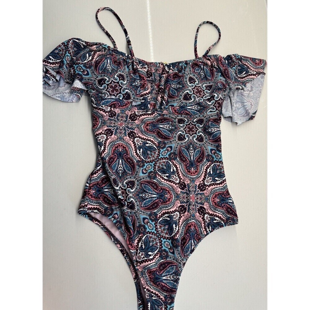 Altar’d State ruffle paisley one-piece bathing suit multicolor medium